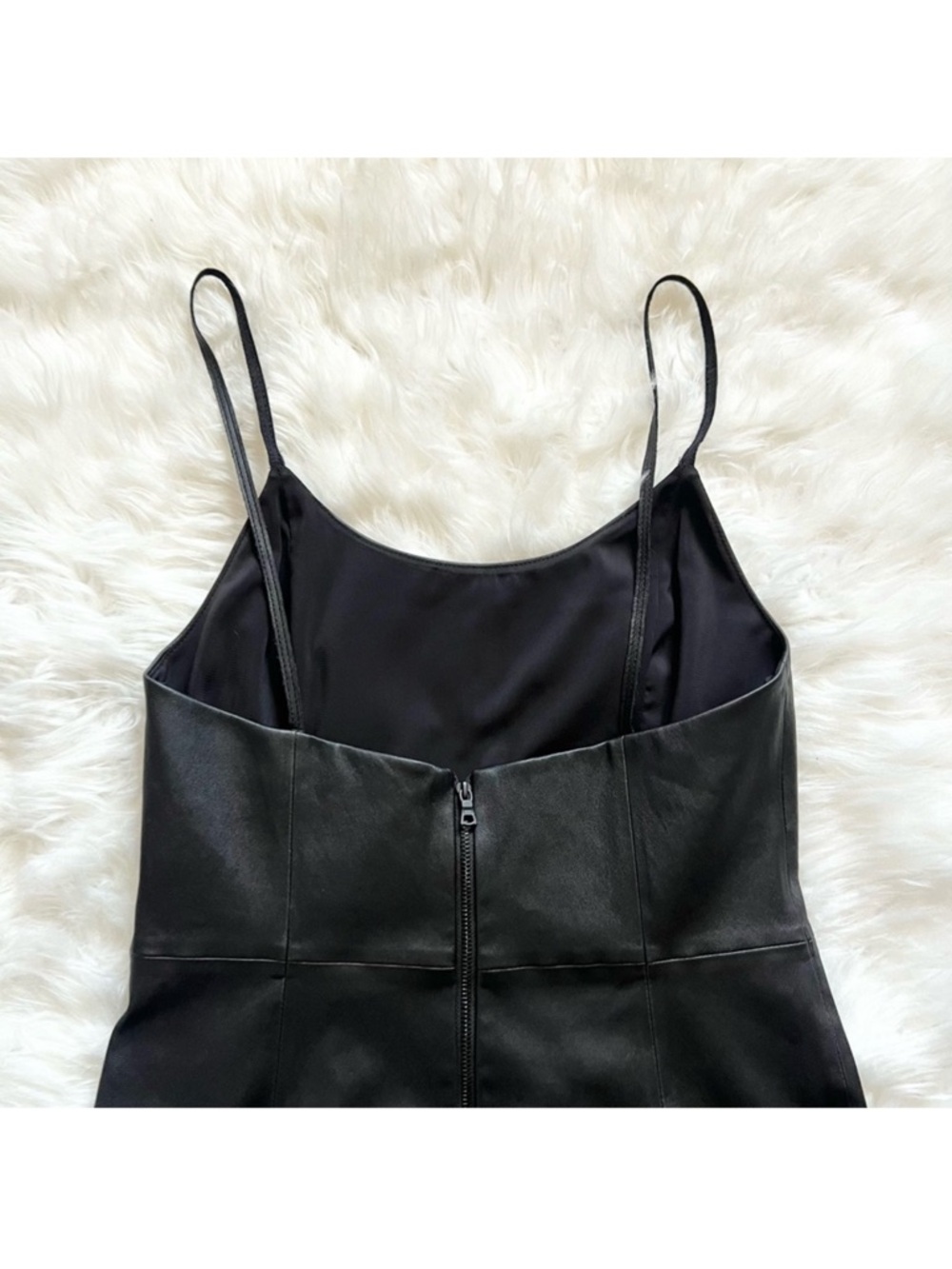 New! Alice + Olivia Nelle 100% Lamb Leather Mini Dress in Black - Picture 10 of 11